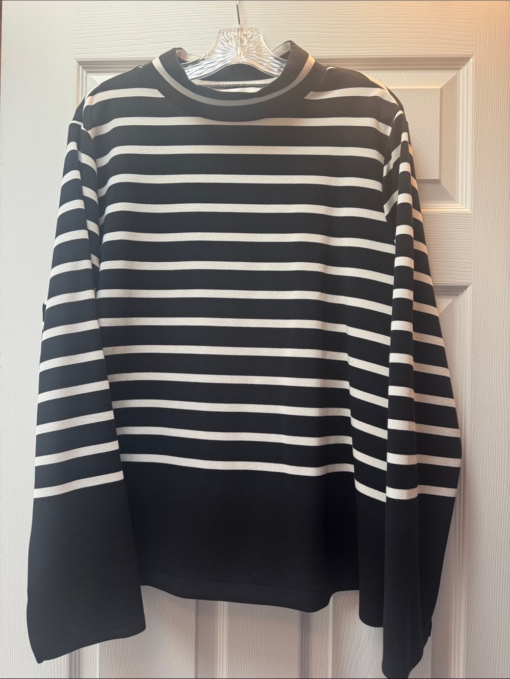 Spanx AirEssentials Black and White Striped Long Sleeve Top
